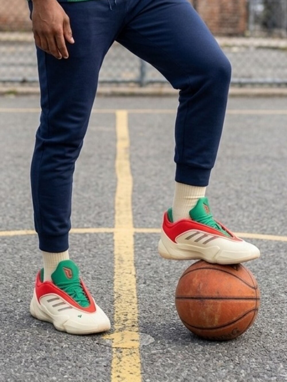 ​Adidas Dame 9 Basketball Shoes Pale Vanilla Lucid Red Green Mens Size 9 JH6627